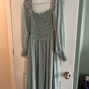 Aura Blue Floral Long Sleeve Dress